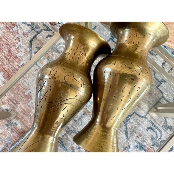 Vintage Brass Vases, Gold Vase, Bohemian, Etched Bud Vases, Wildflower Vases - Picture 6 of 10